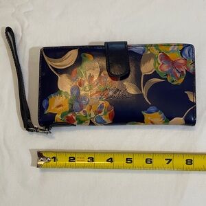 Patricia Nash Navy Floral Wristlet Clutch with removable card slot/cash wallet